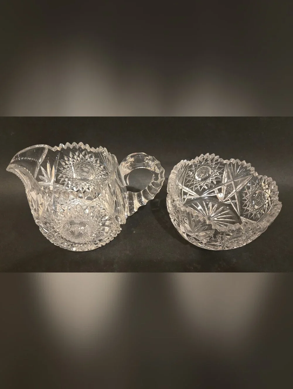 Clear Cut Glass Creamer and Sugar Bowl Set - Elegant Crystal-Style Serving
